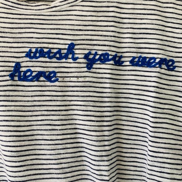 Embroidered Saying Horizontal Stripe Soft Crew Tee - Picture 2 of 8